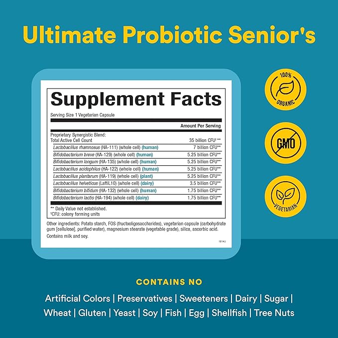 Natural Factors Ultimate Probiotic Senior's - Senior Supplement for Digestive &amp Immune Health - 35 Billion CFUs - Non-GMO &amp Gluten-Free - 30 Capsules (30 Servings)