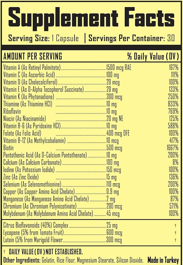Primal Multivitamin - 21 Essential Vitamins &amp Minerals - Daily Vitamin &amp Mineral Supplement - Energy &amp Wellness Support - 30 Capsules