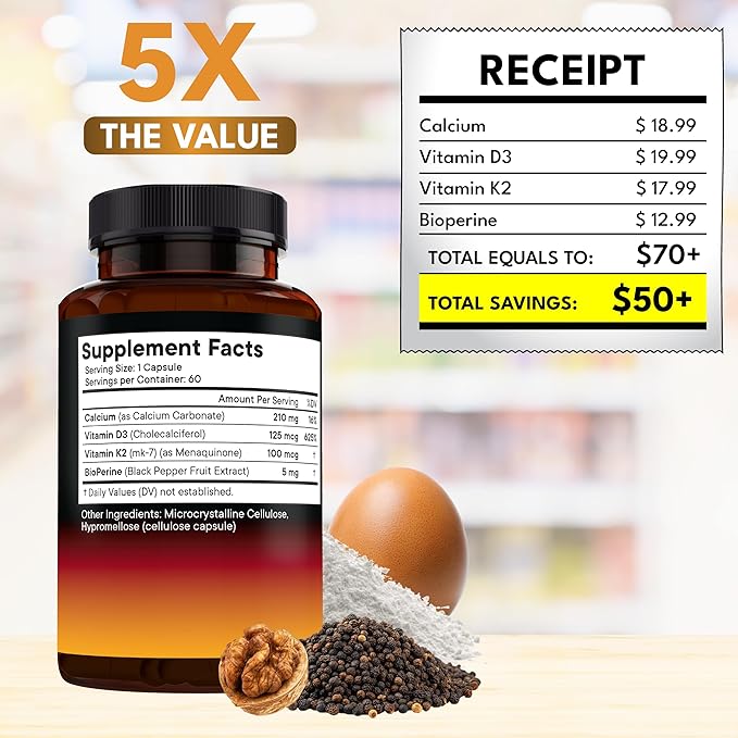 NEW AGE Vitamin D3 5000 IU + K2 MK-7 100 mcg - 2-in-1 Bone Immune &amp Heart Support Easy to Swallow Non-GMO - 180 Capsules