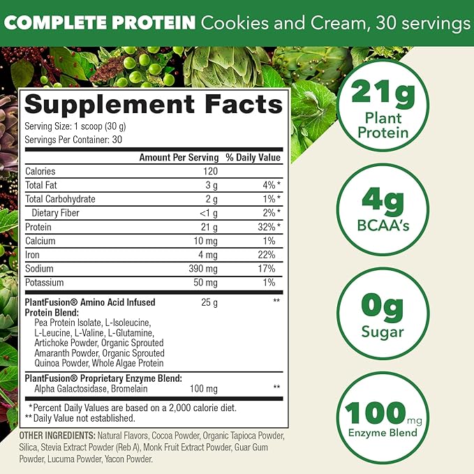 PlantFusion Complete Vegan Protein Powder - Plant Based Protein Powder with BCAAs Digestive Enzymes and Pea Protein - Keto Gluten Free Soy Free Non-Dairy No Sugar Non-GMO - Cookies &amp Cream 2