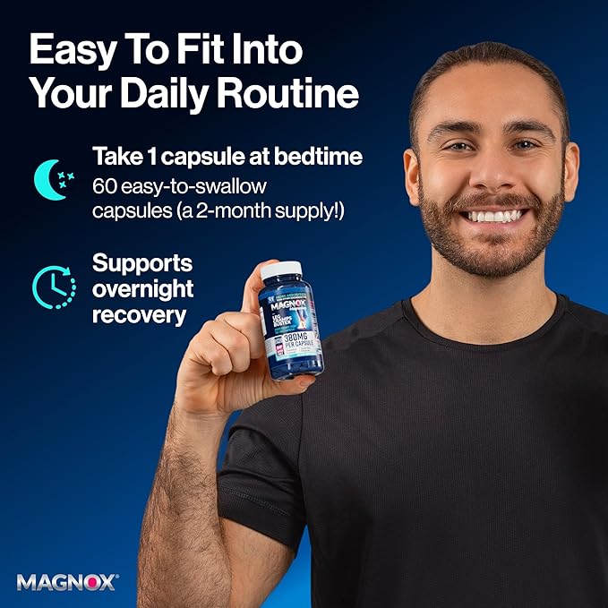 MAGNOX® Buster | Patented Clinically Tested 380mg Magnesium Supplement for Spasms &amp Leg Cramps at Night | One Capsule a Day for Almost Full Dosage | 3X More Absorption | Dead Sea Minerals (60 Caps