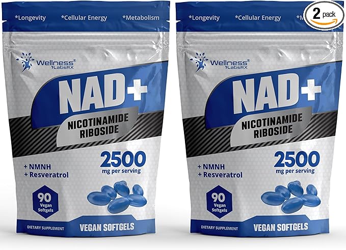 Liposomal NAD+ Supplement - NAD Softgels Nicotinamide Riboside Resveratrol - 2500mg Liposomal NAD Supplements for Women - Metabolism Support Support Cellular Health and Longevity - 2 Pack