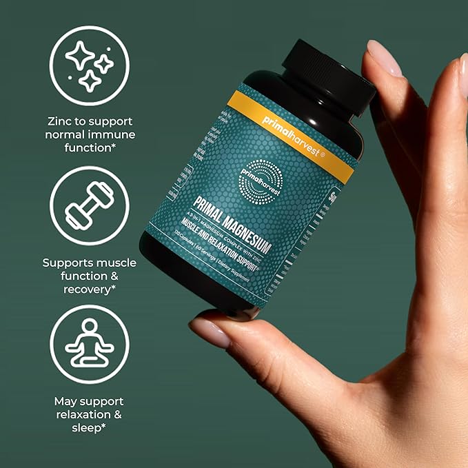 Magnesium Supplement Complex 310mg by Primal Harvest with Magnesium Glycinate Citrate Malate and Zinc 120 Capsules