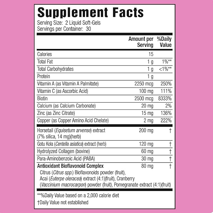 Applied Nutrition Longer Stronger Hair &amp Nails - 60 Liquid Soft-Gels Pack of 4 - Biotin Silica &amp Collagen - 120 Servings