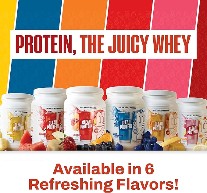 NutraBio Clear Protein Powder Fruit Punch - 20 Servings 20g Clear Whey Protein Isolate 0 Sugar 0g Lactose Refreshing Fruit Flavors GLP1 Support - Bone Health - Muscle Post Workout Recovery