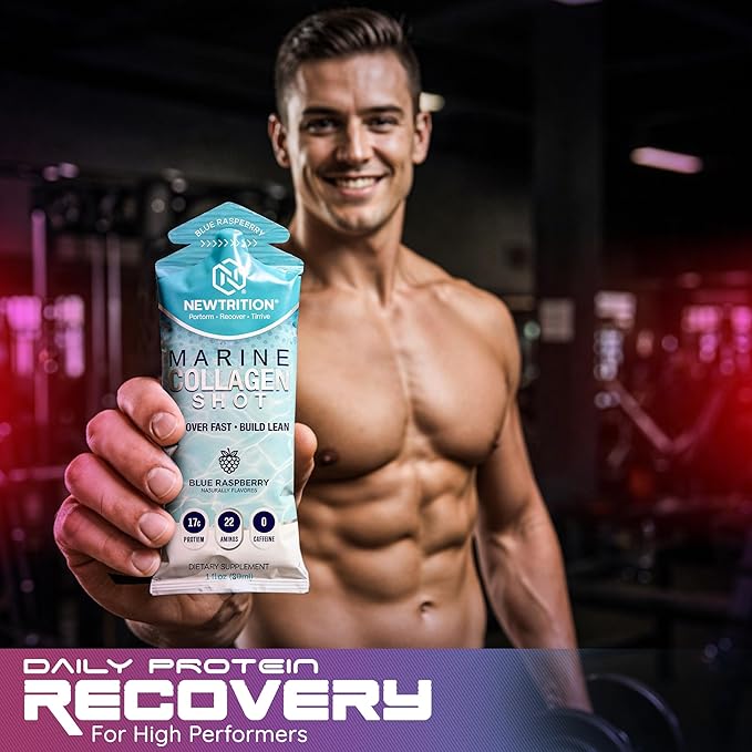 NewTrition® 17000mg Liquid Protein Shots Fast-Absorbing with Hydrolyzed Marine Collagen 22 Amino Acids Vitamin B12 Zero Sugar &amp Caffeine Recovery Marine Collagen Shots - Easy Protein Packets 1
