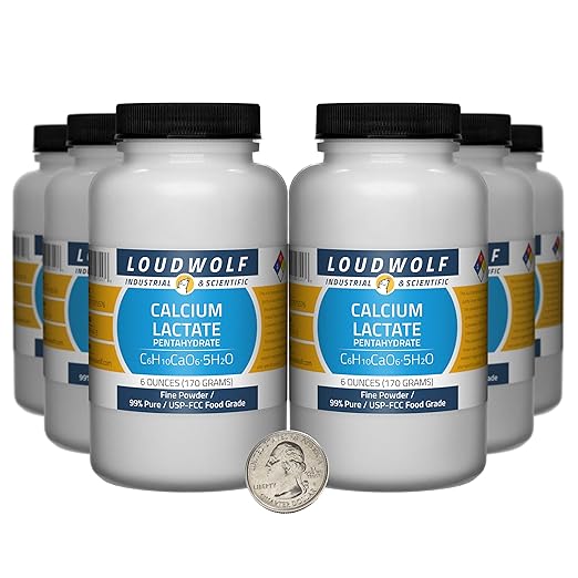 Calcium Lactate / 2.3 Pounds / 6 Bottles / 99% Pure USP-FCC Food Grade/Fine Powder