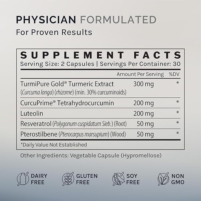 InfiniWell Senescent Regulator - Turmeric Curcumin Supplement with Resveratrol &amp Pterostilbene - Support Metabolic Health &amp Promote Healthy Youthful Cellular Function (60 Capsules)