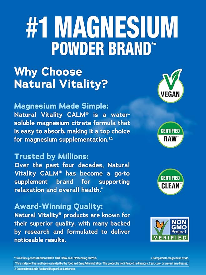 Natural Vitality MaxCalm Magnesium Powder | High Absorbable Ionic Glycinate and Citrate Formula | 8oz Unflavored Supplement