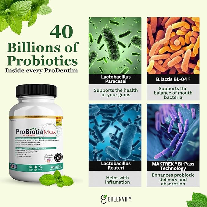ProBiotia Max 40 Billion CFU Extra Strength Oral Probiotic Supplement 60 Capsules Supports Teeth and Gum Health Gluten Free (1)