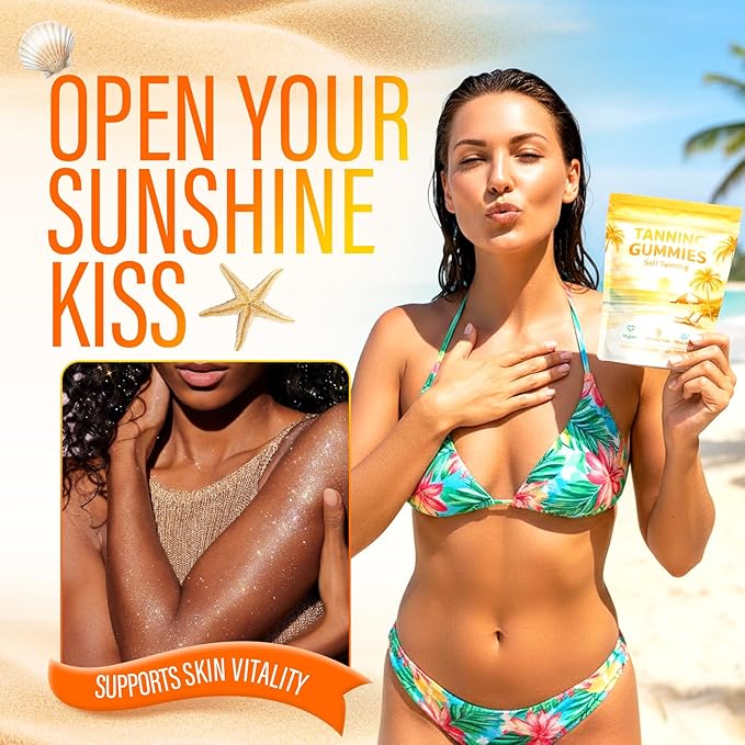 Tanning Gummies with Beta Carotene &amp Lycopene Collagen &amp Vitamins for Skin Glow Hydration &amp Daily Vitality Support Natural Bronze Look – 60 Gummies（1）