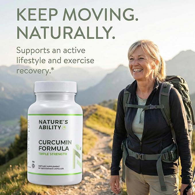 NATURE'S ABILITY Curcumin Formula Triple Strength - 900mg Curcumin C3 Complex with BioPerine Black Pepper for High Absorption - 90 Vegetarian Capsules