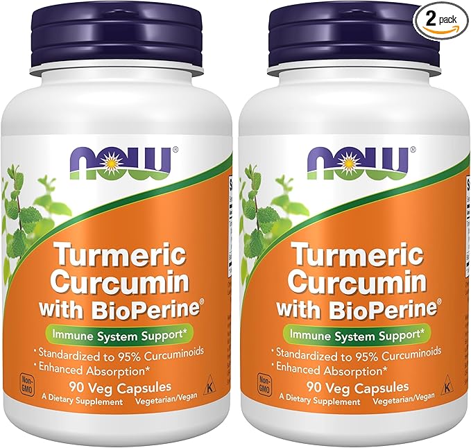 Now SupplementsTurmeric Curcumin with BioPerineImmune System SupportStandardized to 95% CurcuminoidsEnhanced Absorption*90 Veg Capsules(Pack of 2)