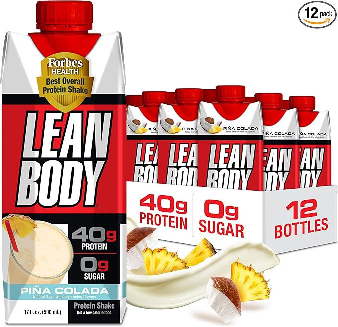 Lean Body Ready-to-Drink Pina Colada Protein Shake 40g Protein Whey Blend 0 Sugar Gluten Free 22 Vitamins &amp Minerals 17 Fl Oz (Pack of 12)