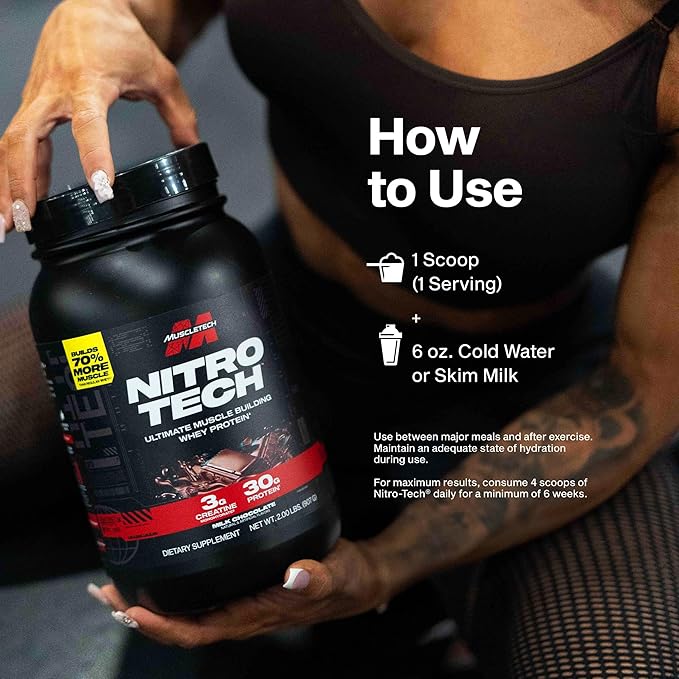 Muscletech Whey Protein Powder (Vanilla Cream 4 Pound) - Nitro-Tech Ultimate Muscle Building Formula with Whey Protein Isolate - 30g of Protein 3g of Creatine &amp 6.8g of BCAA - Packaging May Vary