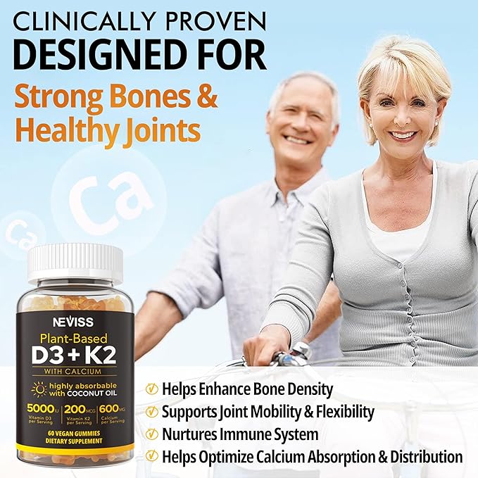 NEVISS Vitamin D3K2 5000IU Gummies + Melatonin 60mg for Adults Bundle