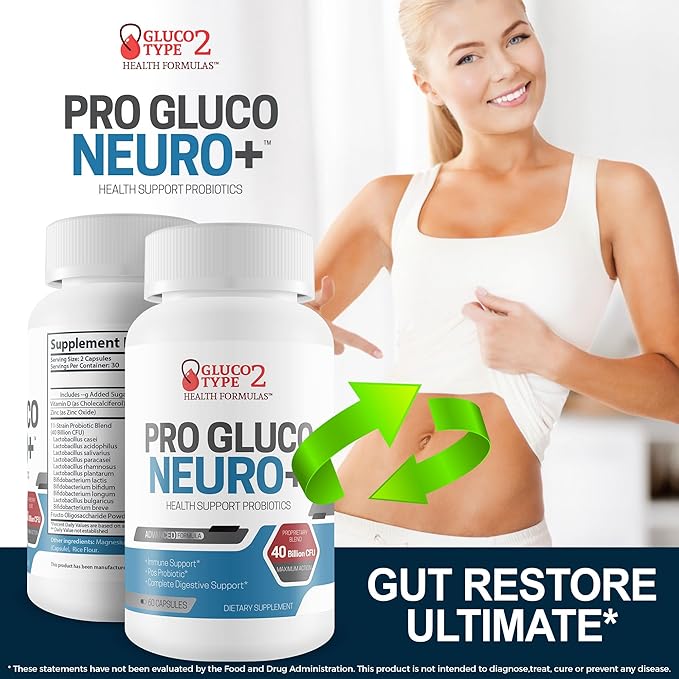 Pro Gluco Neuro + Probiotic Health Support - Digestive Immune Support to Promote Overall Blood &amp Body Health - Healthy Blood Balancing Probiotics Immune Support Formula