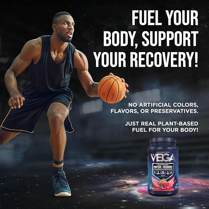 Vega Sport Vegan Protein Powder + Recovery - 30g Plant Based Protein per Serving Berry 19 Servings 5g BCAAs Probiotics NSF Certified for Shakes &amp Smoothies 1.8lbs (Packaging May Vary)