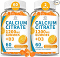 (2 Pack) Calcium Citrate 1200 mg Gummies with Vitamin D3 High Absorption Calcium Supplements for Women &amp Men Sugar Free Non-GMO Gluten Free Supports Muscle &amp Immune - Orange Flavor
