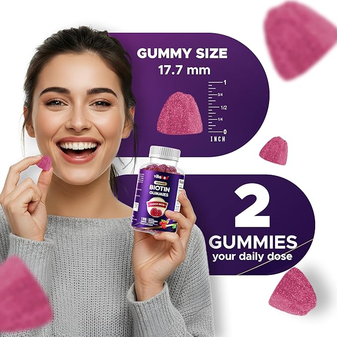 Biotin Gummies 10000 mcg – 180 Vegan Gummies Hair Skin &amp Nails Support for Women Men &amp Kids – Non-GMO Gluten-Free Delicious Flavor