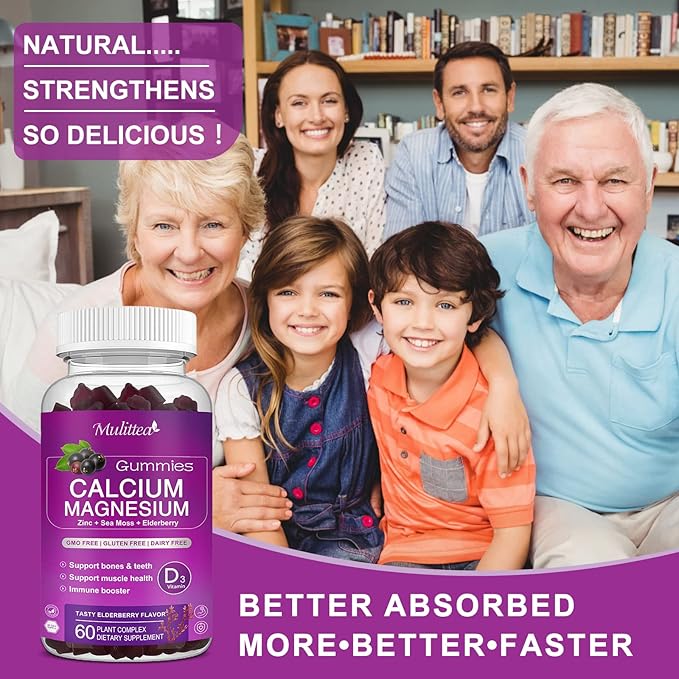 Calcium Magnesium Zinc Gummies with High Absorption Magnesium Glycinate 200mg Potassium -Plant Calcium Supplement w/ D3 &amp Sea Moss for Bone Muscles Calm Mood &amp Sleep Support- Kids &amp adu