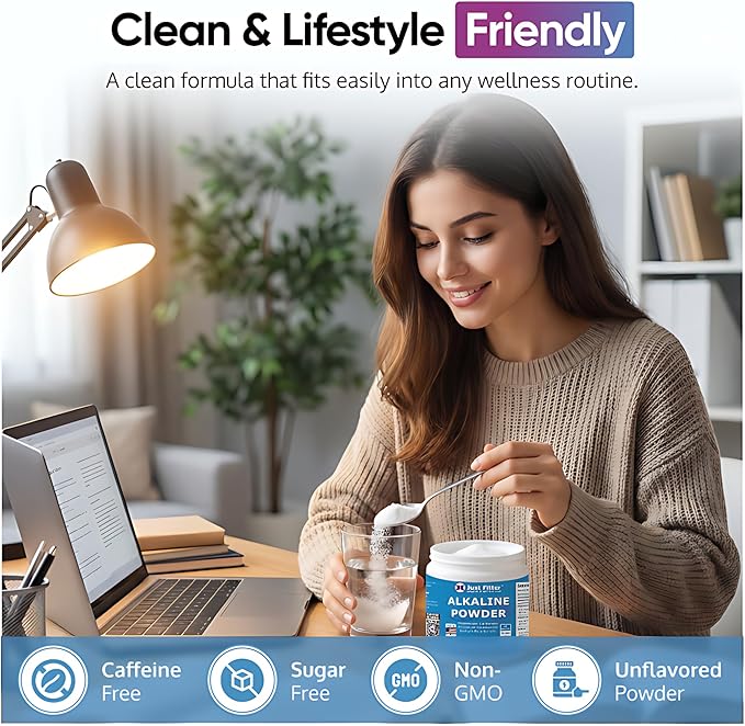 Just Fitter Alkaline Powder Supports pH Alkalinity Balance and Helps neutralize Acidity. Slow Release Formula for Better Absorption and Gentle on the Stomach. Helps Reduce Excess Body Acid.