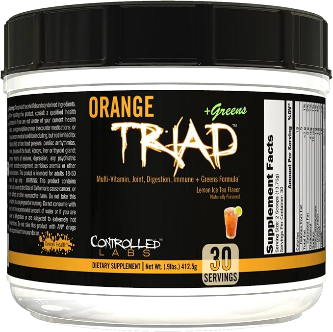 CONTROLLED LABS Orange Triad Plus Greens for Men and Women 30 Servings Iron Free Sports Supplement for Overall Health Multivitamin Digestion Immune System and Joint Health