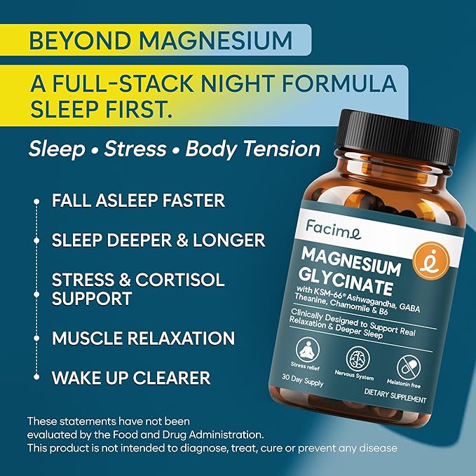 Natural Chelated Magnesium Glycinate Sleep Aid - Melatonin-Free Sleep &amp Stress Relief with KSM-66 Ashwagandha GABA L-Theanine &amp Chamomile for Muscle Relaxation - Made in USA - 90 Capsules