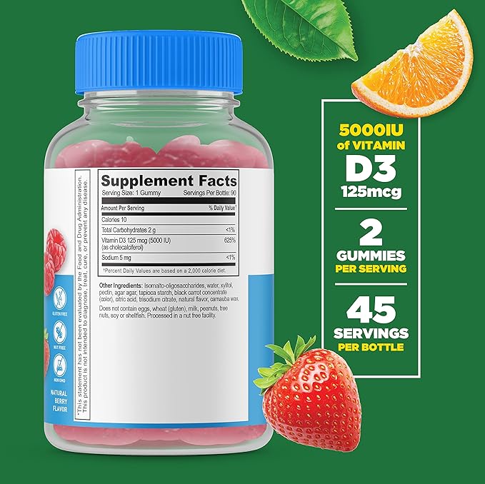 Lifeable Sugar Free Vitamin D 5000 IU + Biotin Gummies Bundle - Great Tasting Vitamin Supplement Gluten Free GMO Free Chewable Gummy