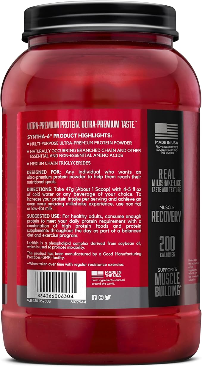 BSN SYNTHA-6 Whey Protein Powder Micellar Casein Milk Protein Isolate Powder Cookies and Cream 28 Servings (Package May Vary)