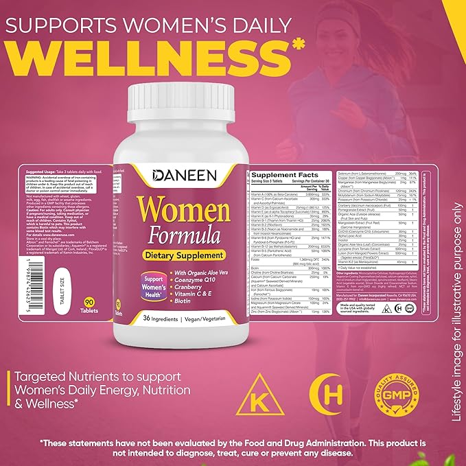 Daily Multivitamin for Women - 36 Essential Ingredients - 90 Tablets - Vitamins for Women Multivitamin for Overall Wellness
