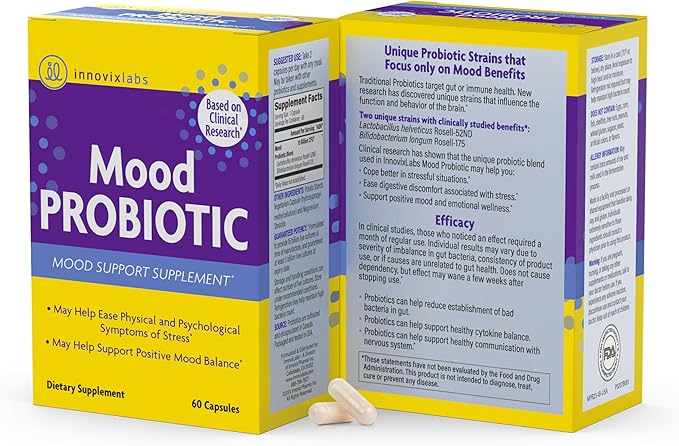 InnovixLabs Mood Probiotic for Women &amp Men Clinically Studied Digestive &amp Mood Support Supplement Lactobacillus helveticus Rosell-52ND &amp Bifidobacterium longum Rosell-175 60 Capsules (P