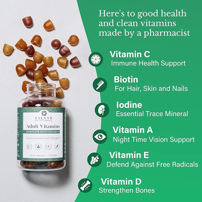 Salaam Nutritionals - Adult Multivitamins Vitamin Gummies for Women and Men Multivitamins for Adults with 11 Essential Vitamins and Minerals 90 Count 1 Pack.