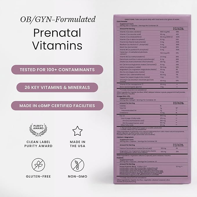 Perelel 3rd Trimester Prenatal Pack Multivitamin with Magnesium Omega 3 Probiotics &amp Calcium Nutritional Support for Third Trimester Wellness Soy &amp Gluten Free Non GMO 30 Daily Pill Pac