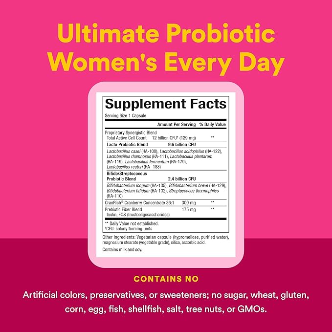 Natural Factors Ultimate Probiotic Women's Every Day - Digestive Health Support Supplement - Probiotic Supplement for Urinary Tract &amp Vaginal Health Support - 60 Vegetarian Capsules (60 Servings)