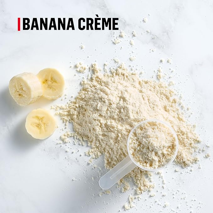 Muscle Milk Genuine Protein Powder Banana Crème 1.93 Pounds 13 Servings 32g Protein 4g Sugar Calcium Vitamins A C &amp D NSF Certified for Sport Energizing Snack Packaging May Vary