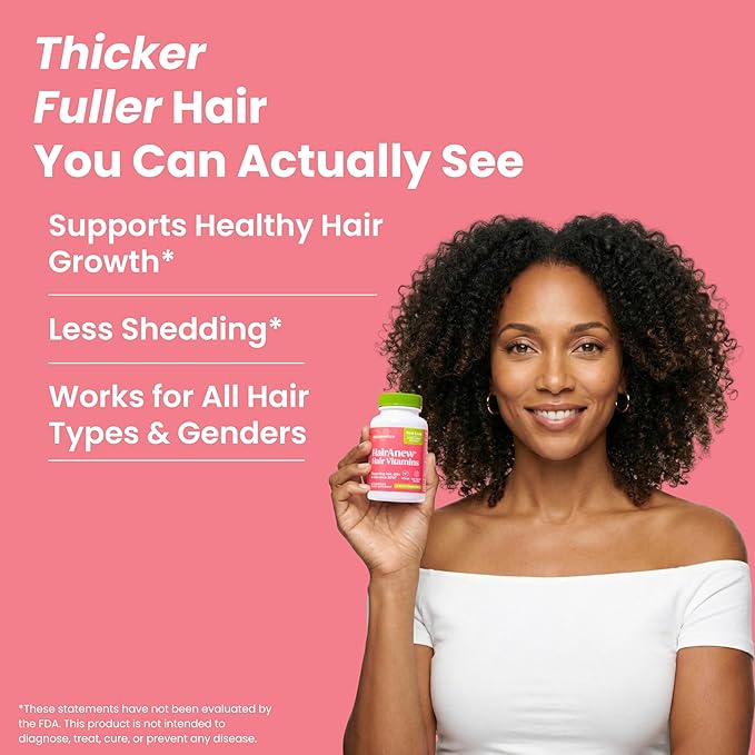 HairAnew Hair Growth Vitamins for Thicker Stronger Hair | Works for Women &amp Men All Hair Types | 11 Hair Vitamins &amp Ingredients | 5000mcg Biotin | Vegan | Independently Tested | 60 Capsules (6