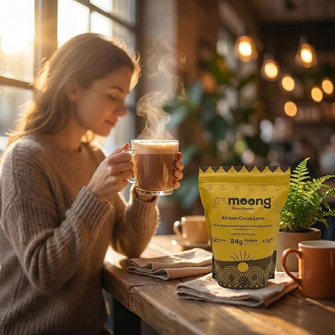 It’s Moong Plant Protein Powder African Cocoa Latte | Mung Bean &amp Brown Rice Isolate with Ginger &amp Fenugreek 24g Protein 4.7g BCAAs | Vegan Gluten Free Soy Free Sugar Free | 17.64 oz (500