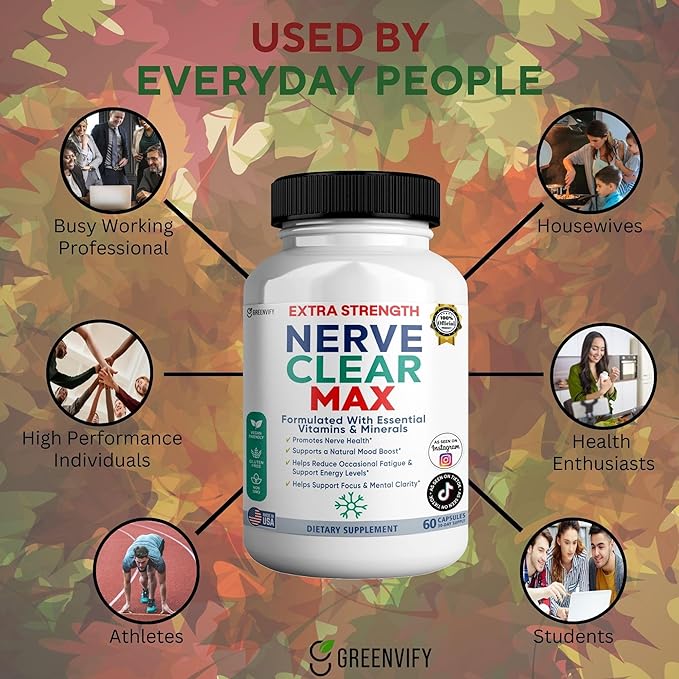 Nerve Clear Max Extra Strength Essential Vitamins &amp Minerals Nerve Health Support 60 Capsules 30-Day Supply (5)