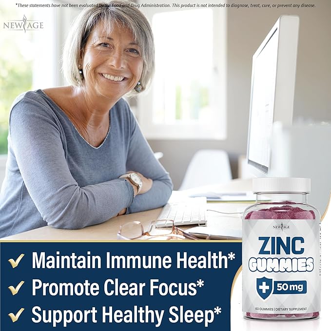 NEW AGE Zinc Gummies - 2 Pack - 50mg High Immune Booster Zinc Supplement Immune Defense Powerful Natural Antioxidant Non-GMO - by New Age 120 Count