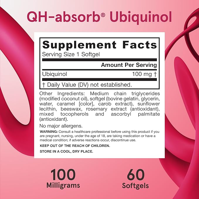 Jarrow Formulas QH-Absorb Ubiquinol 100mg - 60 Softgels - High Absorption &amp Active Antioxidant Form of Co-Q10 - Supports Mitochondrial Energy Production &amp Healthy Cardiovascular Function