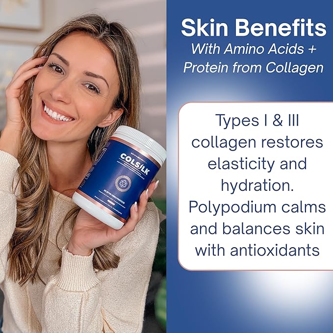 SRILabs ColSilk Unflavored Hydrolyzed Collagen Powder with Colostrum and Polypodium - Skin Hair Nails Gut Health and Joint Support - One Scoop Daily | 1 Month Supply