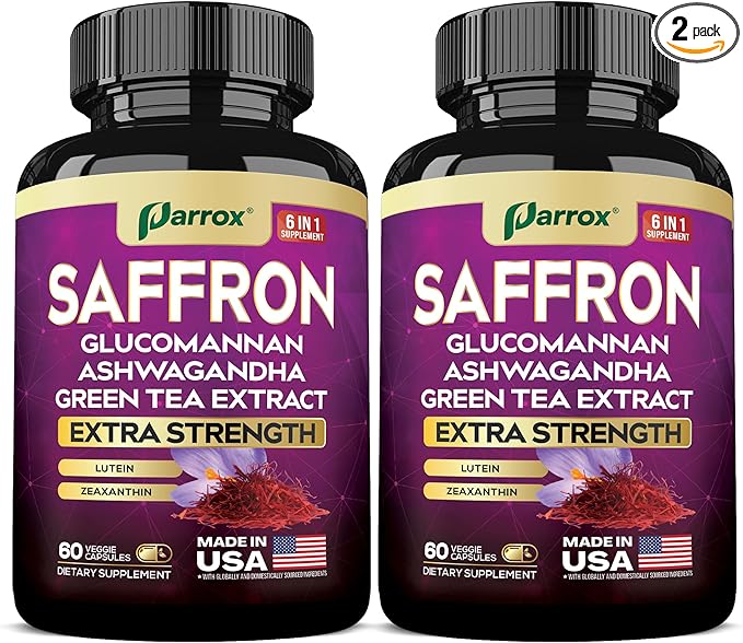 Saffron Supplement with Glucomannan Ashwagandha Green Tea Extract Zeaxanthin &amp Lutein Vision Support &amp Daily Wellness Formula Extra Strength Plant-Based Capsules 4 Month Supply (2 Pack)