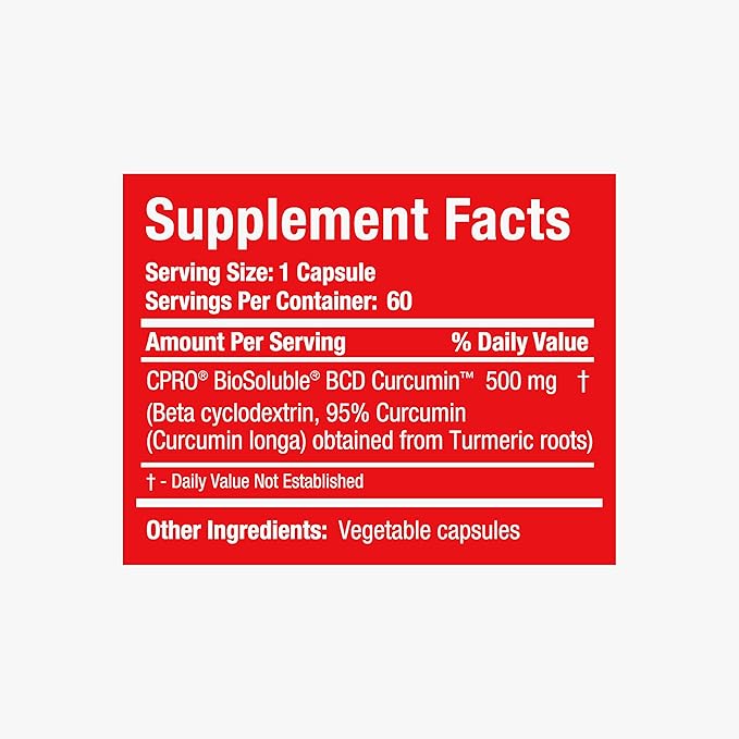 curcuminpro Complete BCD | 30 Day Supply | World's Only BioSoluble Vegan Beta Cyclodextrin &amp Organic Turmeric Curcumin | Natural Joint &amp Muscle Support | Vegan | 60 Count