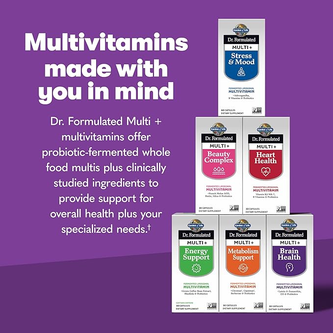 Garden of Life Dr Formulated Multi+ Brain Health Fermented Liposomal Multivitamin + Lutein &amp Zeaxanthin Vitamin D3 &amp Probiotics - Memory &amp Focus Support Digestive &amp Immune Health 3