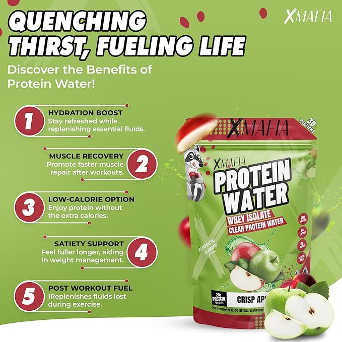 XMafia – Protein Water Clear Protein Powder – 30 Servings 20g Protein 27 oz - Hydrator Whey Isolate - 0g Lactose 0g Sugar Keto-Friendly - Apple - Iso Juice Protein Post-Workout