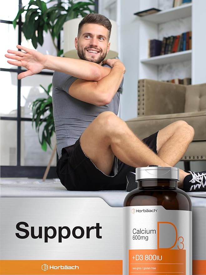 Horbaach Calcium 600 mg with Vitamin D3 | 500 Coated Caplets | for Women and Men | Non-GMO &amp Gluten Free Supplement