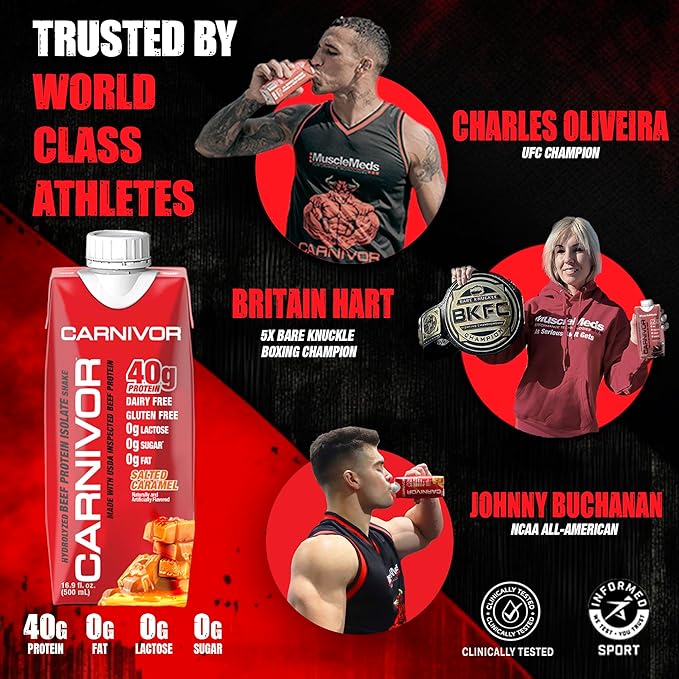 MuscleMeds Carnivor RTD Ready to Drink Protein Lactose Free Sugar Free 40g Isolate Protein Muscle Building Recovery Chocolate 16.9 Fl Oz (Pack of 12)
