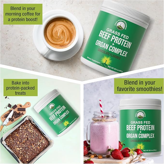 Grass Fed Beef Protein Powder + Organ Complex - Lactose Free Great Tasting Beef Protein Isolate - Animal Based Non Dairy No Whey Paleo Carnivore Supplement for Muscle Building - Chocolate Flavor