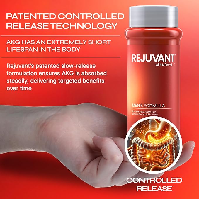 Rejuvant AKG Longevity Supplement 1000MG Ultra 98% Pure (Calcium Alpha-Ketoglutarate) New Formula Coated Tablets Patented Vitamin Rich Controlled Release Formula 60 Tablets